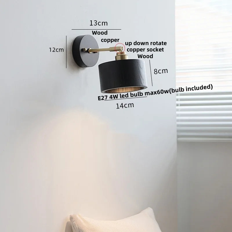 Helnys Black Wood LED Wall Sconce Rotatable Stair Light
