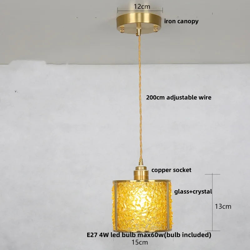 Helnys Crystal Glass LED Pendant Light Fixture American Style Luxury Hang Lamp