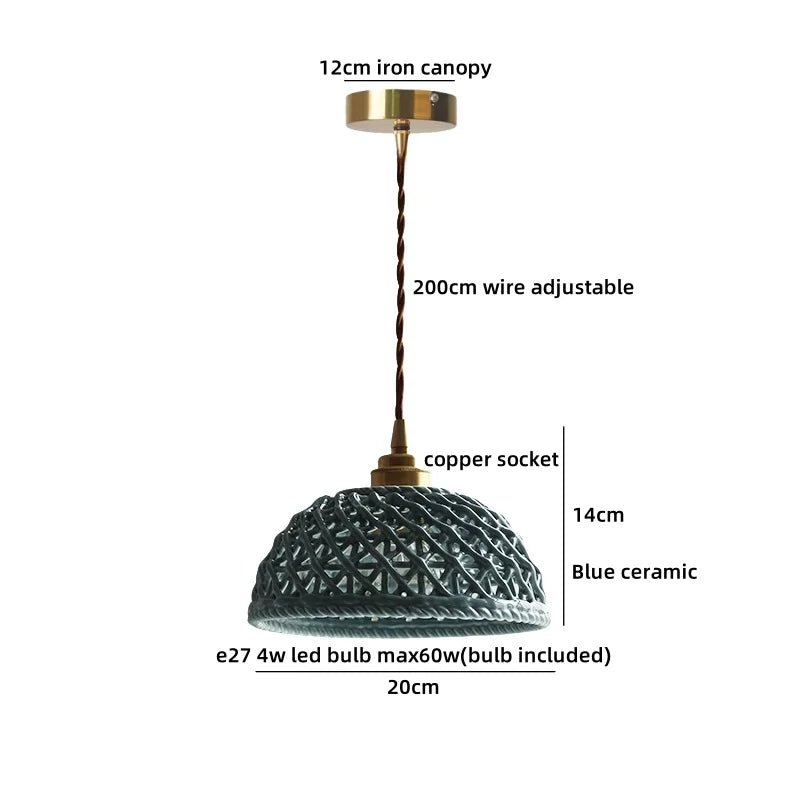Helnys White Ceramic LED Pendant Chandelier - Japanese Style Hanging Lamp