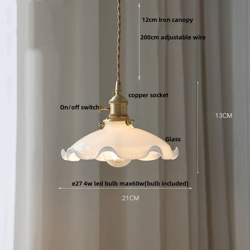 Helnys Amber Flower Glass Pendant Lights with Knob Switch, Adjustable Wire - 200cm