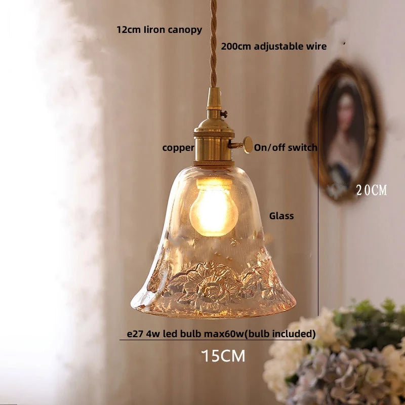 Helnys Bubble Glass Ball LED Pendant Lamp with Copper Knob Switch