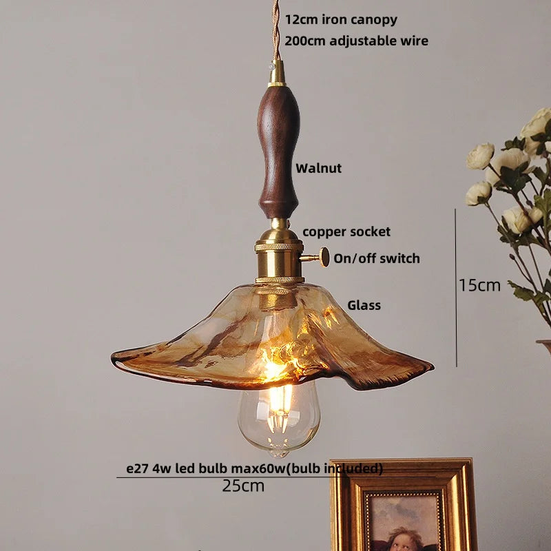 Helnys Amber Glass LED Pendant Light with Adjustable Copper Wire - Loft Style