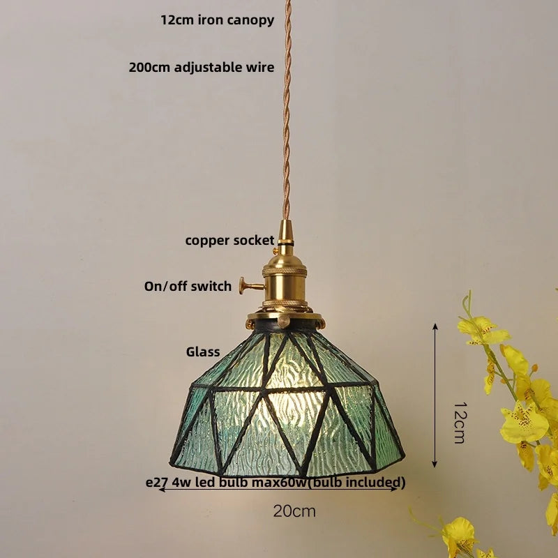 Helnys Brass Vintage LED Pendant Light Fixture Walnut Wood Glass Dining Room Lamp