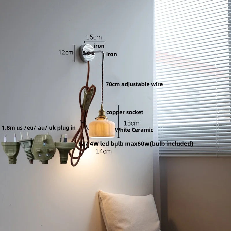 Helnys Nordic White Ceramic LED Wall Sconce Modern Hotel Dining Stair Light
