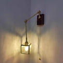 Helnys Cube Glass LED Wall Lamp Sconce with Pull Chain Switch Rotation Wood Arms