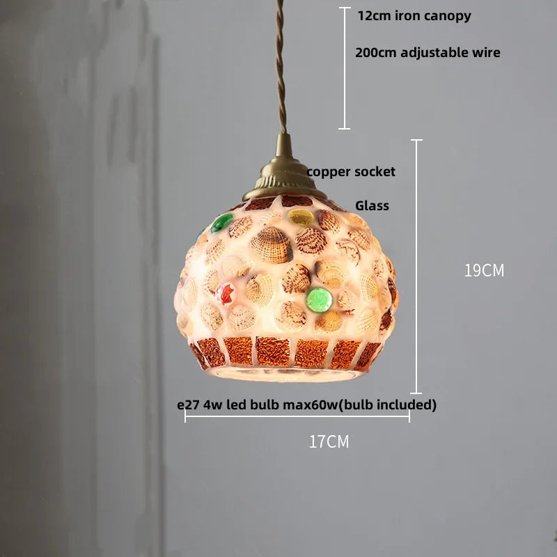 Helnys Tiffany Conch Glass LED Pendant Light for Reading and Dining