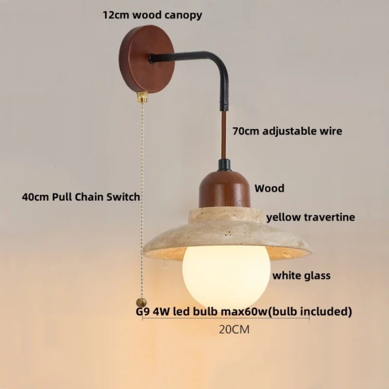 Helnys Yellow Travertine LED Wall Sconce Adjustable Lamparas for Home Decor