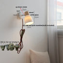Helnys Iron Wood LED Wall Light Pull Chain Switch White Glass Rotate Bedside Lamp