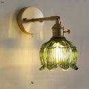 Helnys Copper Rotate LED Wall Light with Pull Chain Switch - Modern Glass Bedside Lamp