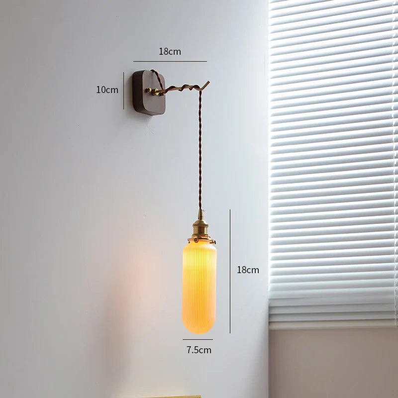 Helnys Modern LED Wall Sconce with Ceramic Lampshade & Wooden Base