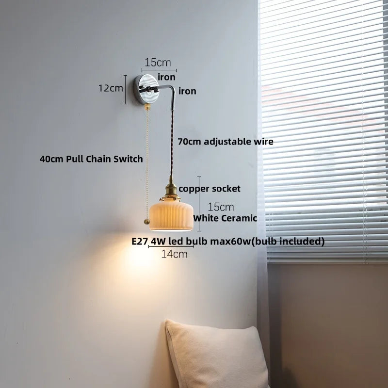 Helnys Nordic White Ceramic LED Wall Sconce Modern Hotel Dining Stair Light