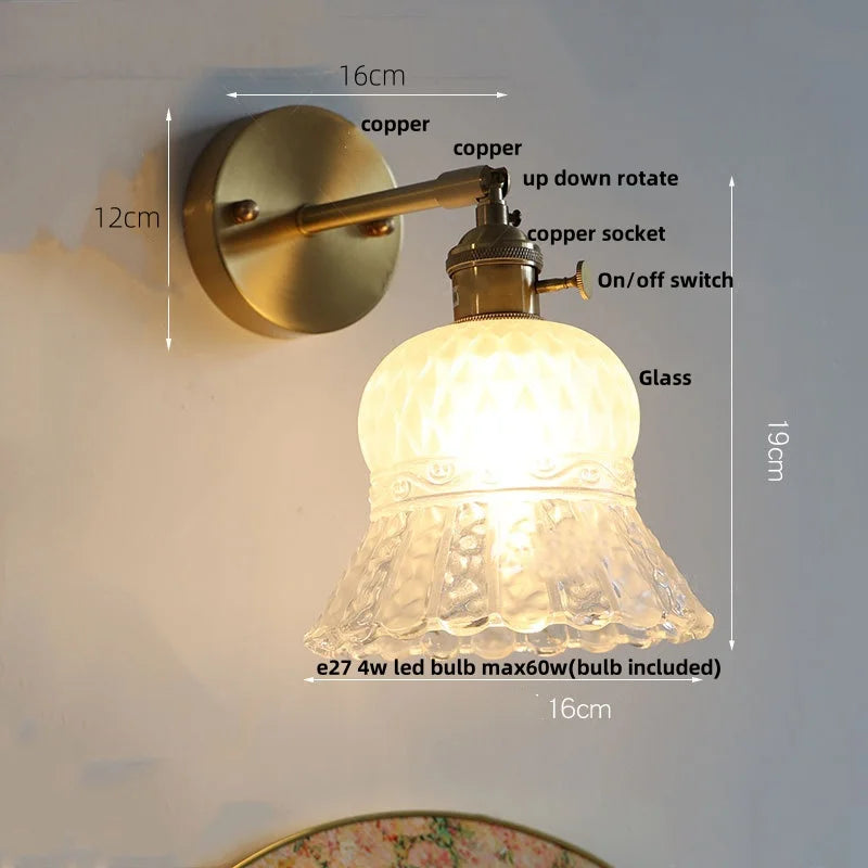 Helnys Brass LED Wall Lamp Sconce Pull Chain Switch Stair Light Fixtures