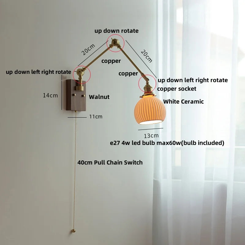 Helnys LED Swing Arm Wall Lamps Nordic Modern Ceramic Stair Light