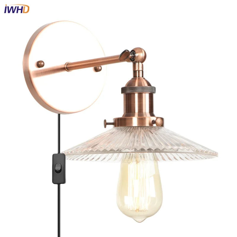 Helnys Industrial Loft LED Wall Lights Plug In Iron Bedside Lamp for Bedroom