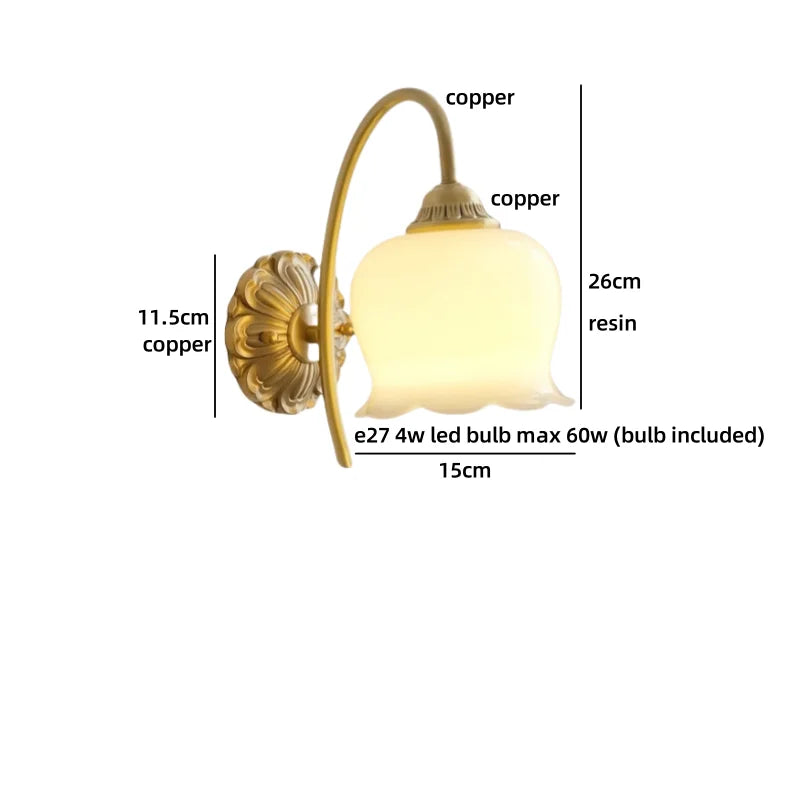Helnys Gold Brass Resin LED Wall Light Fixture Wood Base Stair Decor Art Lamp