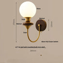Helnys Walnut Wood Glass LED Wall Sconce with Pull Chain Switch