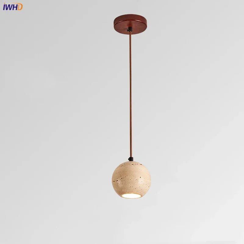 Helnys Vintage Yellow Travertine Spherical LED Pendant Light Chandelier