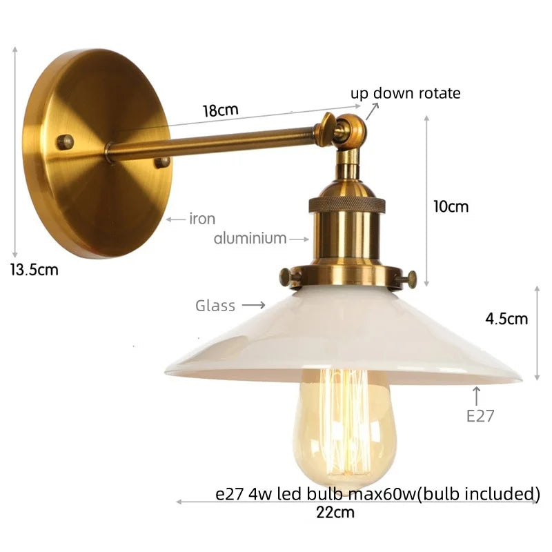 Helnys White LED Wall Lights - Industrial Style Bedside Lamp