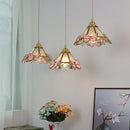 Helnys Pink Glass Brass LED Pendant Light - Nordic Modern Adjustable Hanging Lamp