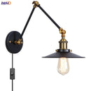 Helnys Adjustable Black Iron LED Wall Light - Industrial Vintage Bedside Lamp