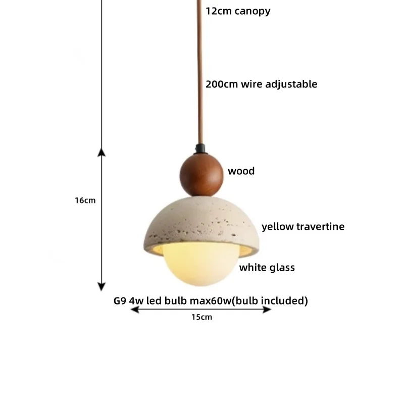 Helnys Yellow Travertine LED Pendant Light for Bedroom and Balcony