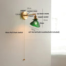 Helnys Glass Green LED Wall Light with Pull Chain Switch - Vintage Swing Arms Sconce