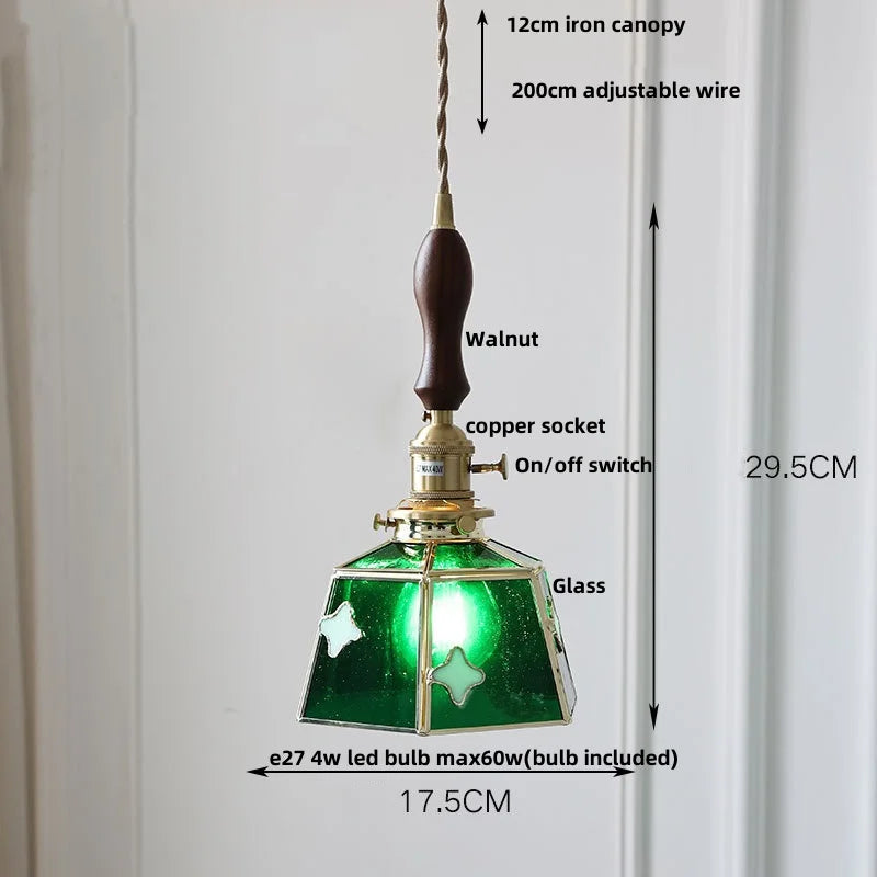 Helnys Wood LED Pendant Lights Glass Vintage Loft Kitchen Fixtures