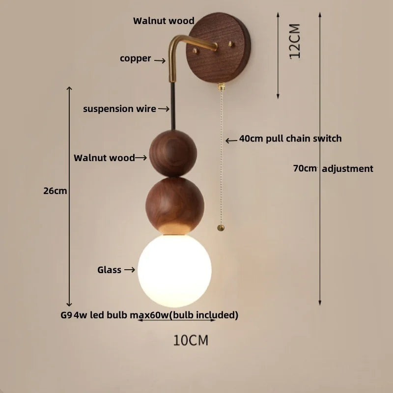 Helnys Nordic Wood LED Wall Sconce Bedroom Lamparas, Adjustable Acrylic Bedside Light