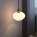 Helnys Pumpkin Shell LED Glass Pendant Light - Iron Canopy, Bedroom Dining Living Room Decor