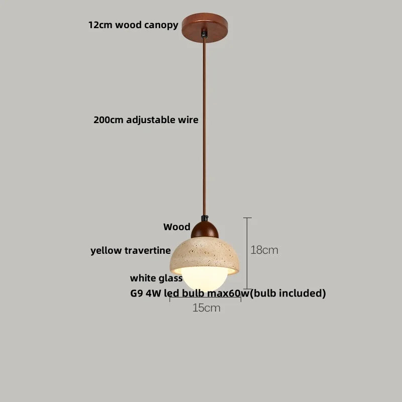Helnys Adjustable LED Pendant Lights Yellow Travertine Wood Base Nordic Modern Hang Lamp