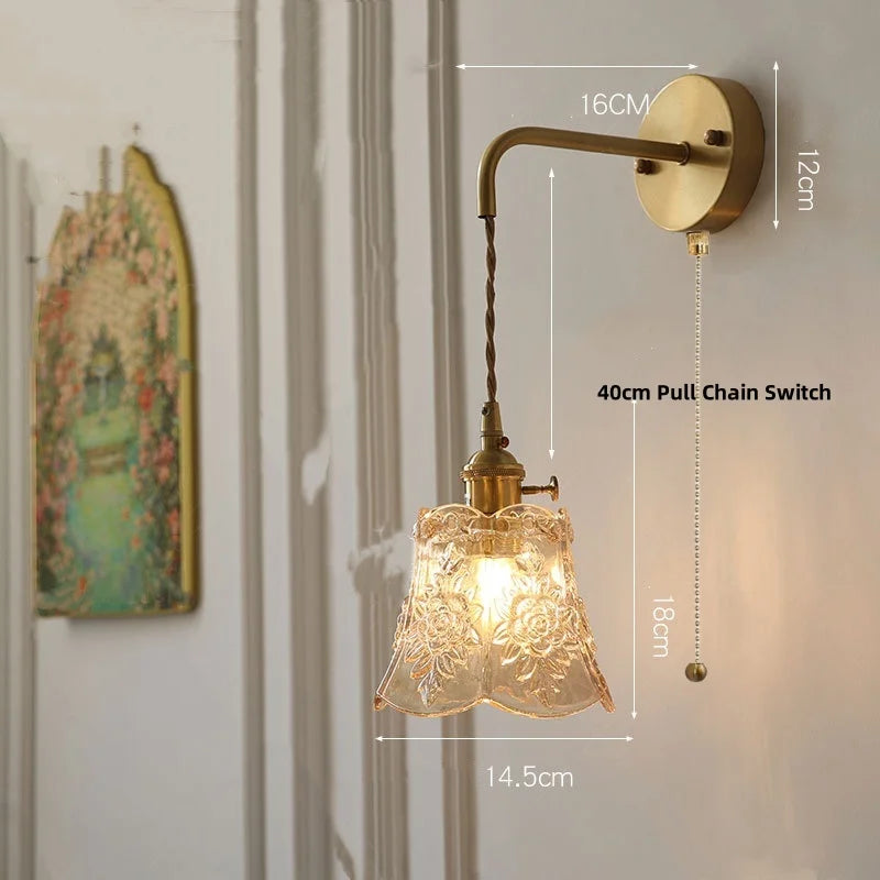 Helnys Clear Glass Adjustable LED Wall Light Fixture Copper Wall Lamps