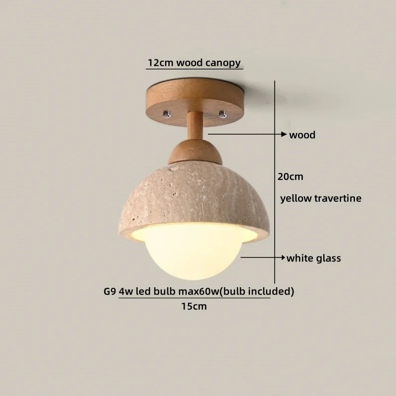 Helnys Wood Stone LED Ceiling Light Fixture | Yellow Travertine Plafondlamp