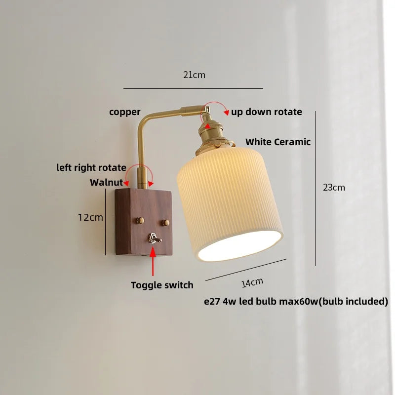 Helnys Clear Glass LED Wall Lights Kitchen Bedroom Modern Toggle Switch Bedside Lamp