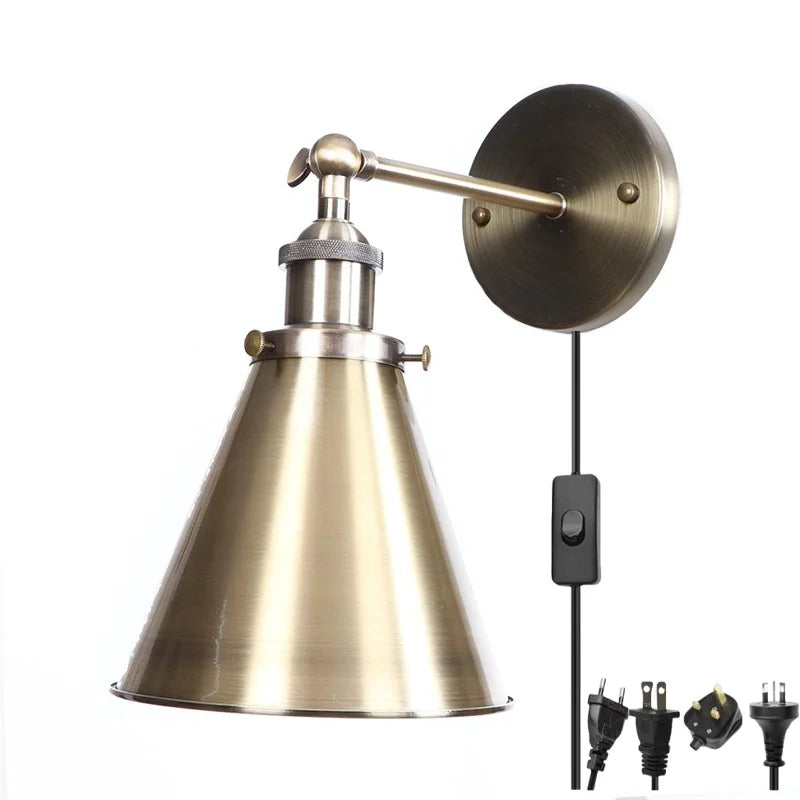 Helnys Industrial Iron LED Wall Lamp Plug In Stair Light Fixture Bedroom Aisle Vintage