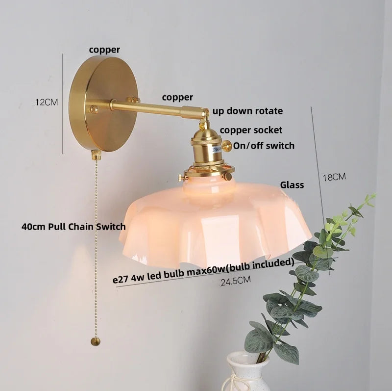 Helnys Copper Glass Wall Sconce LED Light Fixture Nordic Modern Stair Lamp