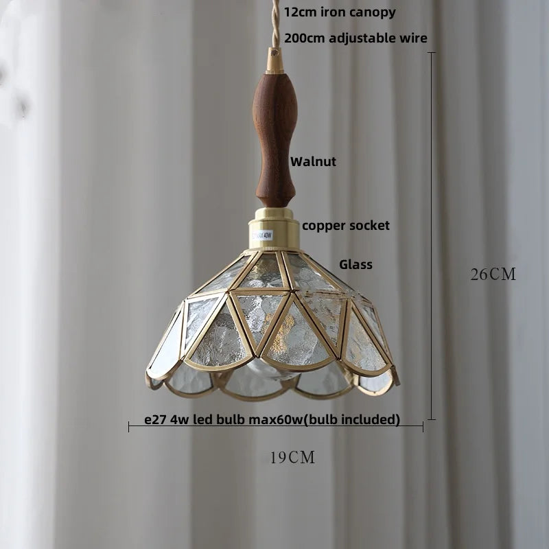 Helnys Copper LED Glass Pendant Lights Tiffany Style Dining Room Fixtures