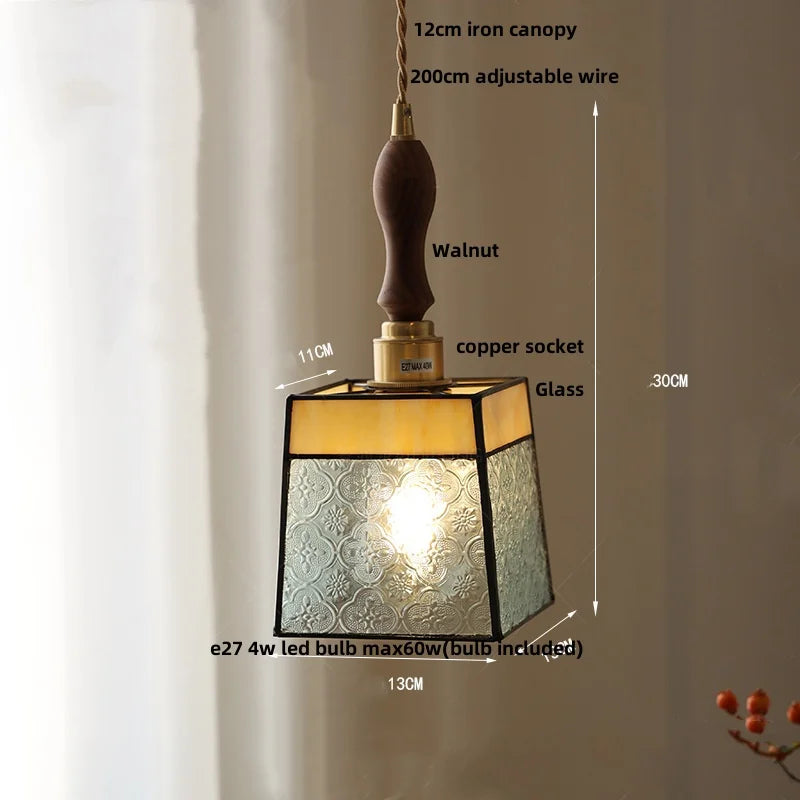 Helnys Antique Glass LED Pendant Lamp Adjustable Kitchen Light Fixture