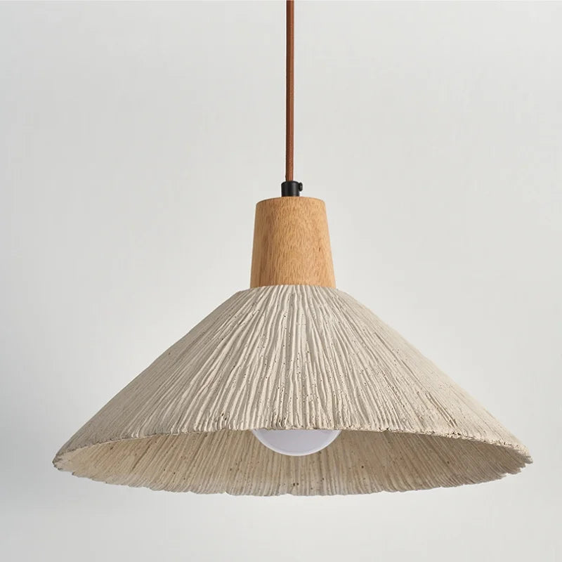 Helnys Wood Canopy LED Pendant Lamp Cement Lampshade Nordic Modern Hanging Lights