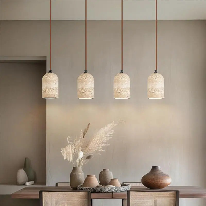 Helnys Yellow Travertine LED Pendant Lamp, Modern Nordic Hanging Lights.