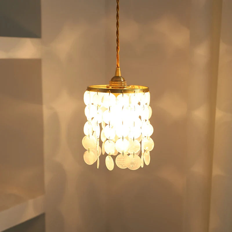 Helnys Shell LED Pendant Light: Modern Copper Hanging Lamp for Home Decor
