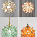 Helnys Flower Glass Pendant Lamp with Adjustable Wire, LED Dining Room Light