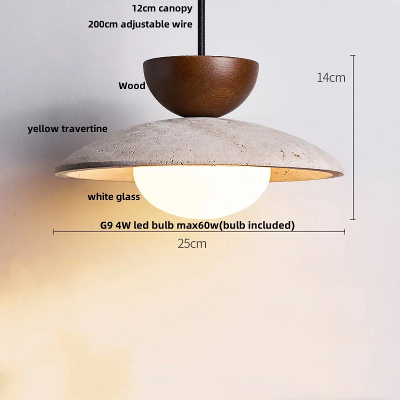 Helnys Yellow Travertine Pendant Lamp, Japanese Style Aisle Bedroom Light