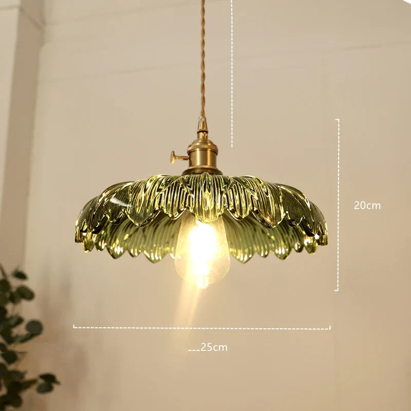 Helnys Modern Copper LED Green Glass Pendant Light for Home Decor
