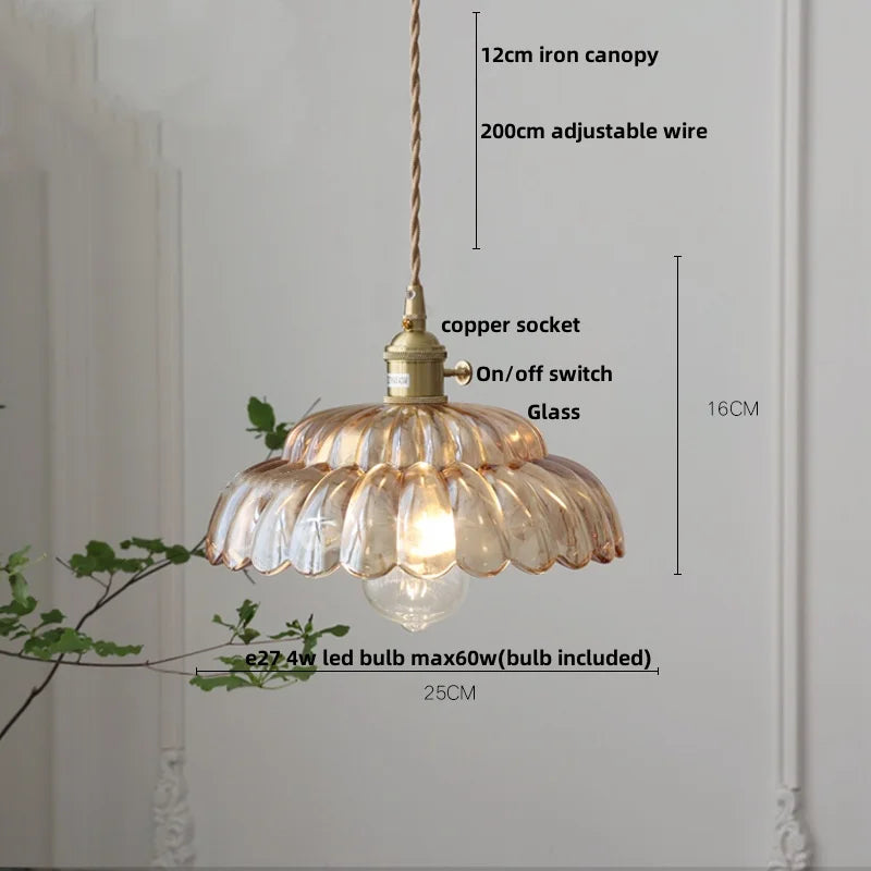 Helnys Amber Flower Glass LED Pendant Light - Nordic Modern Design