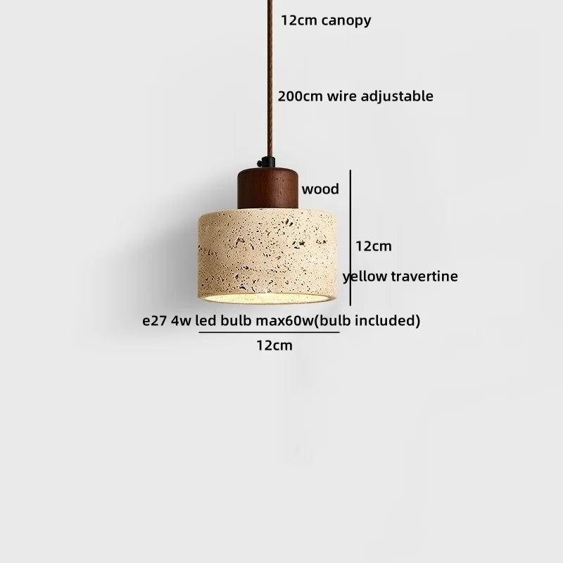 Helnys Yellow Travertine LED Pendant Light for Bedroom and Balcony