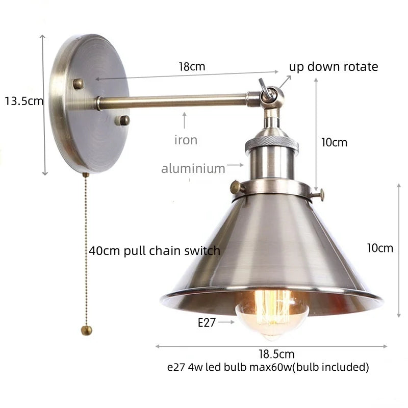 Helnys Vintage Gold Plated Iron Wall Lamp Industrial LED Loft Lighting Fixtures