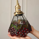 Helnys Vintage Brass Walnut Wood LED Pendant Light with Wine Red Glass