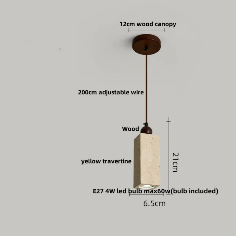 Helnys Yellow Travertine Stone LED Pendant Light Fixture