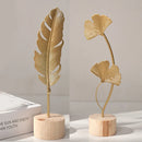Helnys Nordic Gold Ginkgo Leaf Sculpture for Luxury Home Decor