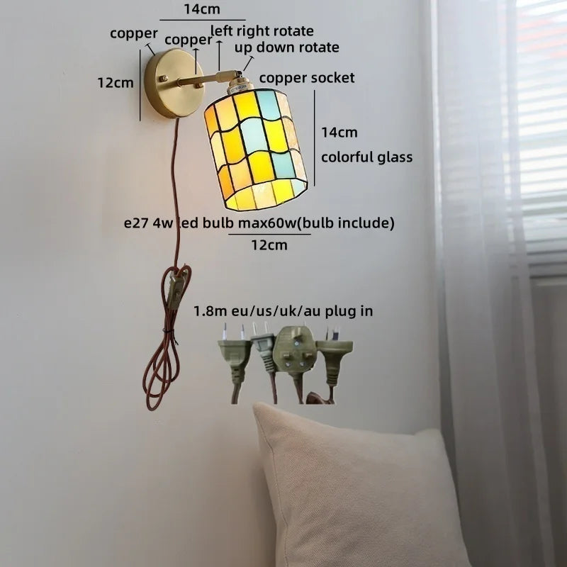 Helnys LED Wall Light: Japan Style, Children's Room Decor, Blue & White Glass, E27 Bulb